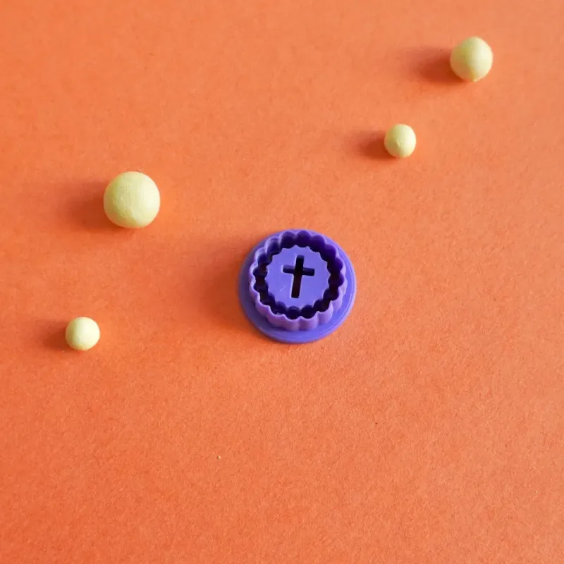 Polymer clay cutter - embossed cross with scalloped edge