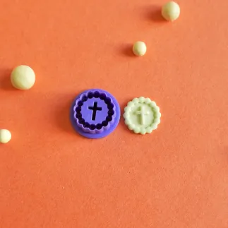 Polymer clay cutter - embossed cross with scalloped edge